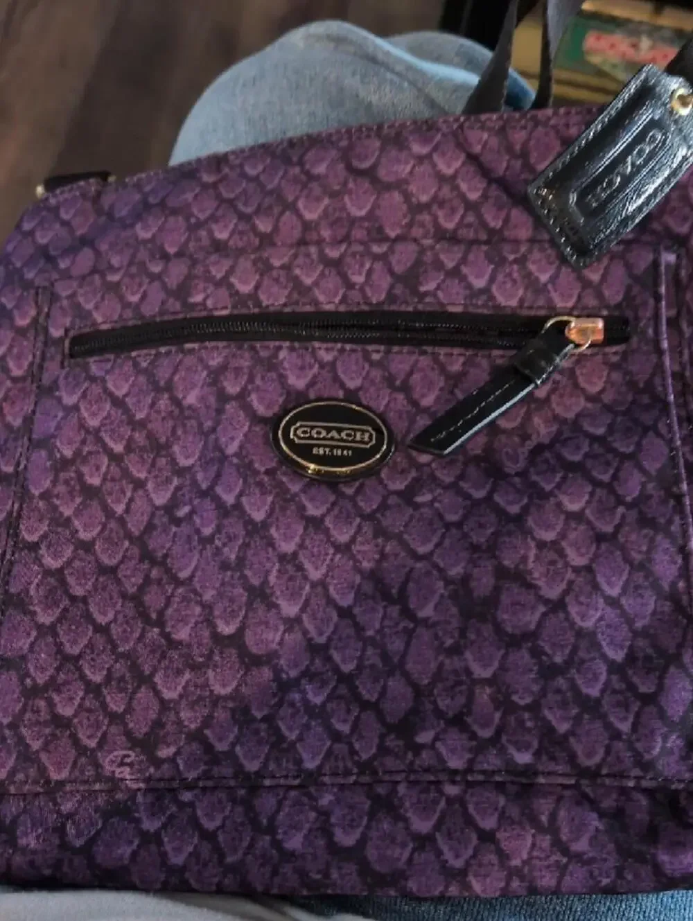 Coach Purple Snake Print File Crossbody Bag
